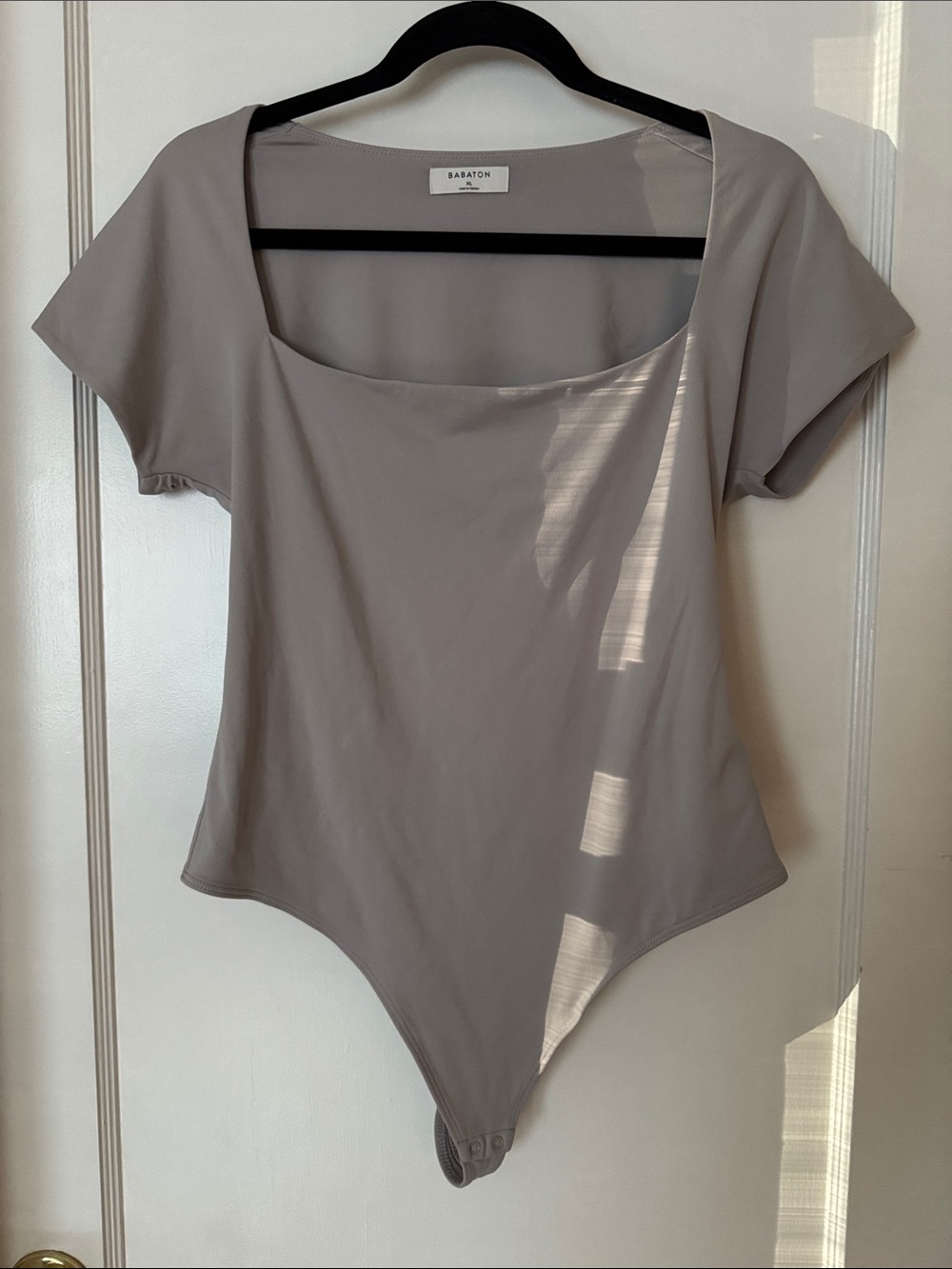 BABATON Grey Square Neck Short Sleeve Bodysuit